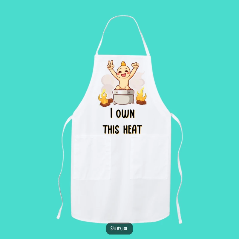 Funny Satay Apron: Kitchen Grilling Triumph Pose Character, Humorous BBQ Gift