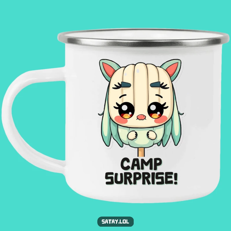 Funny Satay Skewer Surprised Camping Mug - Wide-Eyed Skewer Character Gift