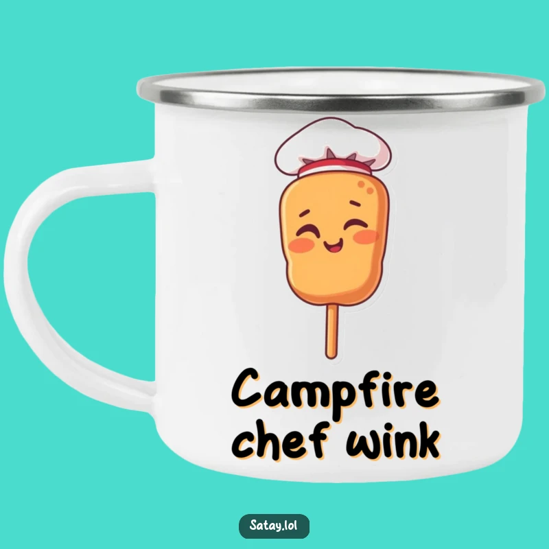 Funny Chef Satay Skewer Camping Mug: Winking Skewer Outdoor Mug, Culinary Funny Gift