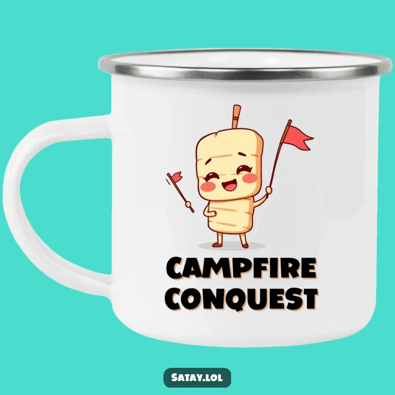 Funny Satay Skewer Camping Mug - Dramatic Pose Enamel Cup, Outdoor Grill Gift