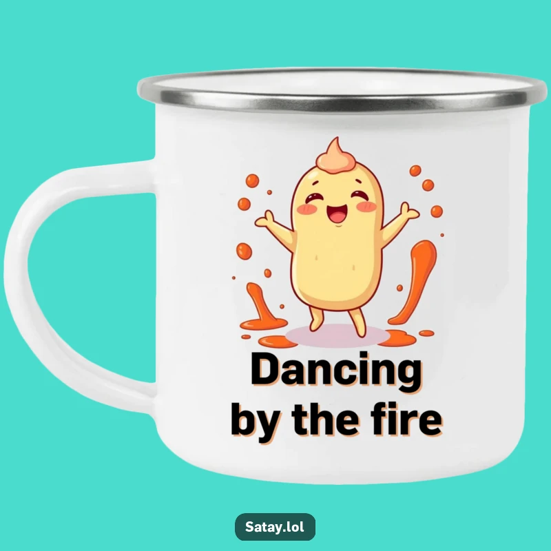 Funny Satay Camping Mug: Happy Dancer Enamel Cup, Perfect Gift!