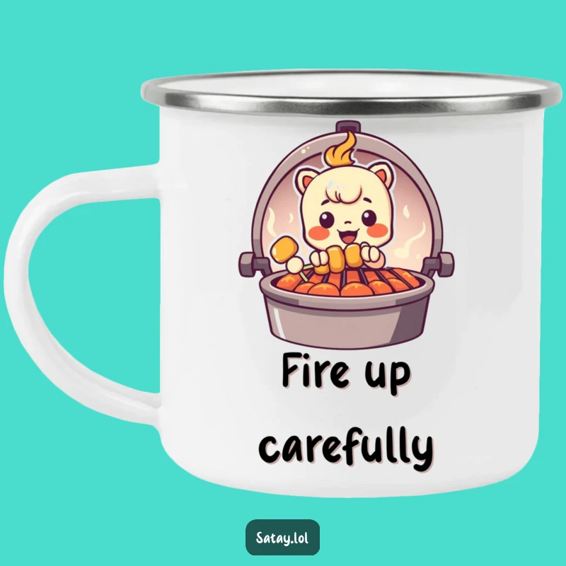 Funny Peeking Satay Skewer Camping Mug - Grill Graphic Enamel Cup, Outdoor Humor Gift