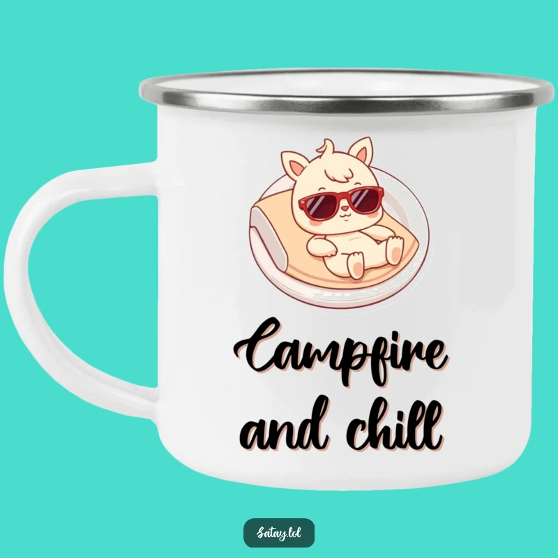 Funny Satay Camp Mug: Tiny Sunglasses Adventure, Hilarious Outdoor Gift for Foodies!