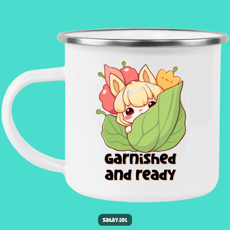 Funny Satay Camping Mug: Grinning Skewer Enamel Cup, Perfect Gift!