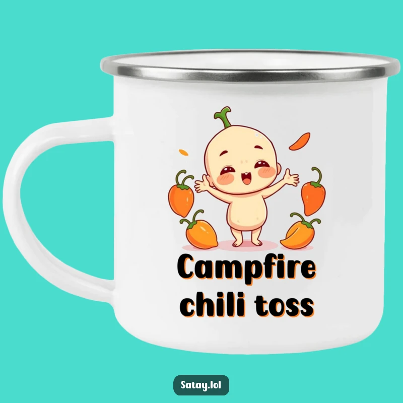 Funny Satay Juggling Peppers Camping Mug: Adventure with Fiery Humor