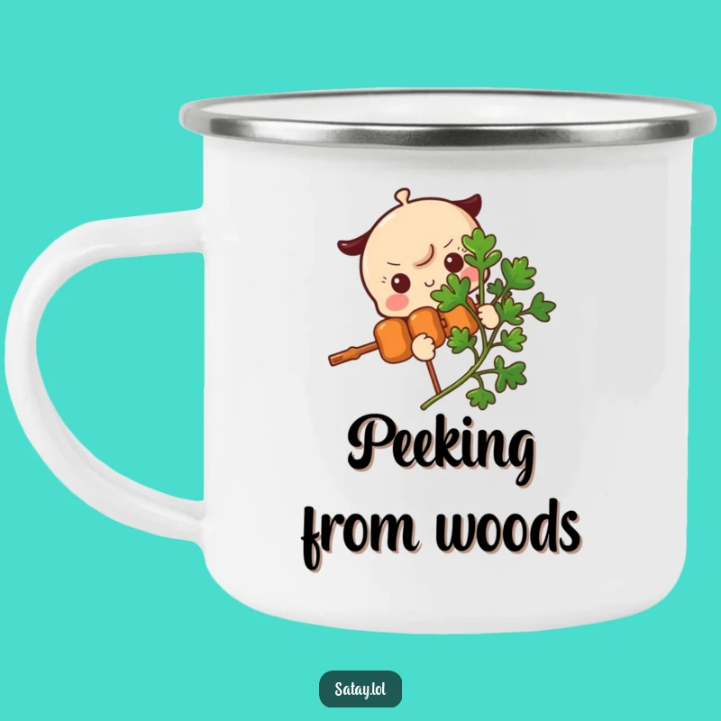 Funny Satay Skewer Parsley Peek Camping Mug - Shy Skewer Character Gift