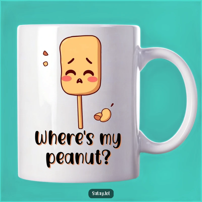 Funny Confused Satay Skewer Mug: Peanut Puzzle - Perfect Funny Gift!