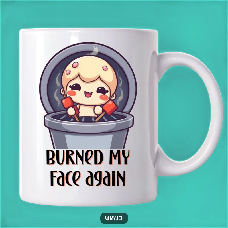 Funny Satay Skewer Grill Mug: Peeking Character, Hilarious Foodie Funny Gift