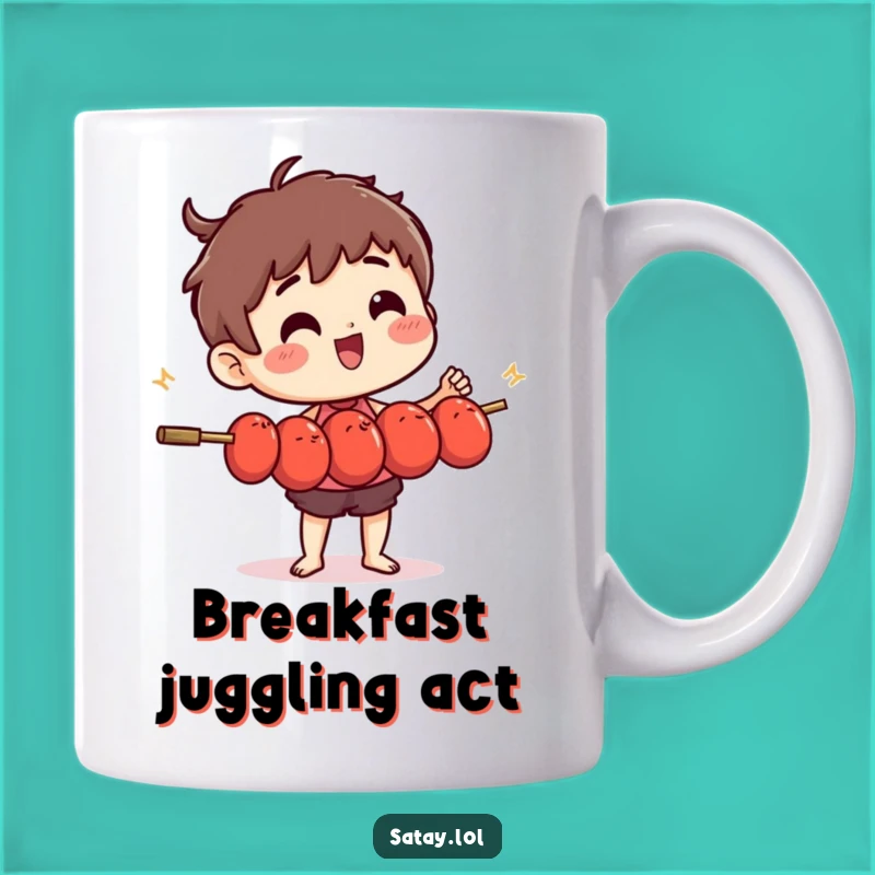 Funny Satay Skewer Juggling Meatballs Mug - Hilarious Foodie Gift Idea