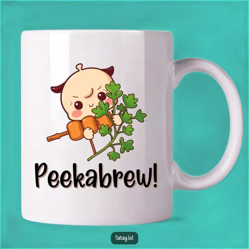 Funny Satay Skewer Parsley Peek Mug - Shy Skewer Character Gift