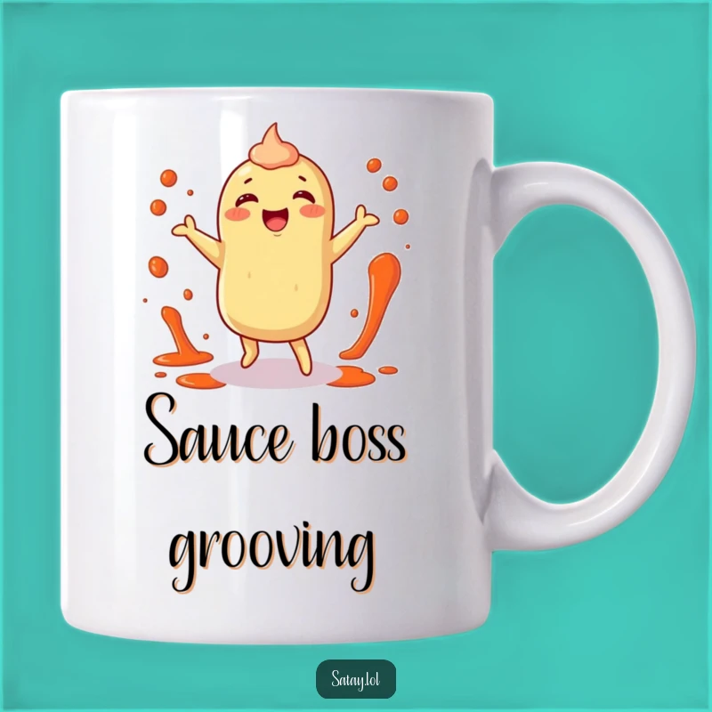 Funny Satay Mug: Happy Dancer Sauce Splatter, Perfect Hilarious Gift!