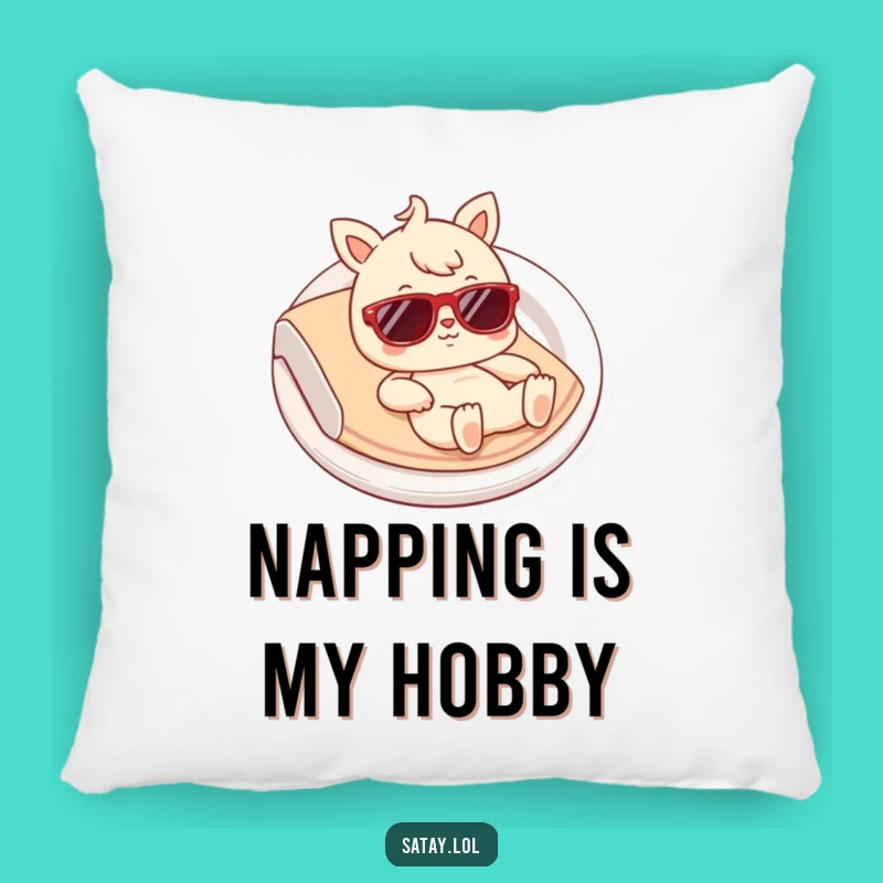 Funny Satay Lounger Pillow: Cozy Comfort, Tiny Sunglasses Character, Hilarious Home Decor Gift!