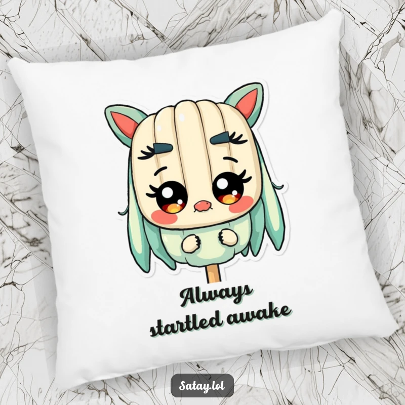 Funny Satay Skewer Pillow featuring a skewer character with wide, shiny eyes, perfect for adding a humorous and comfortable element to any space.
