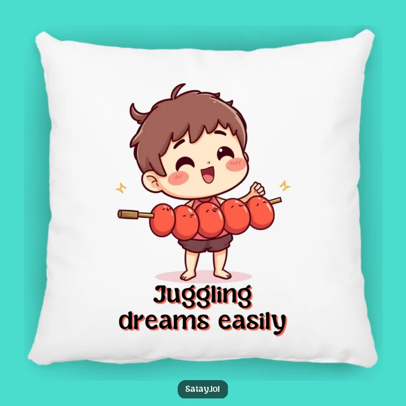 Funny Satay Skewer Juggling Meatballs Pillow - Cozy & Comical Home Decor