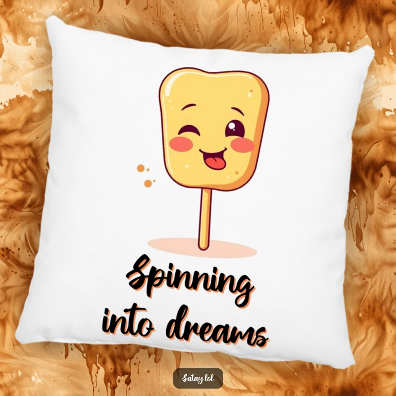 Funny satay skewer pillow, featuring a silly face and tongue sticking out while spinning, perfect for adding comfort and humor.