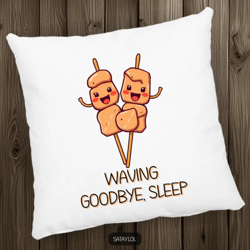 Funny Satay Skewers Pillow showing characters waving their meat pieces cheerfully, perfect for adding comfort and a friendly touch.
