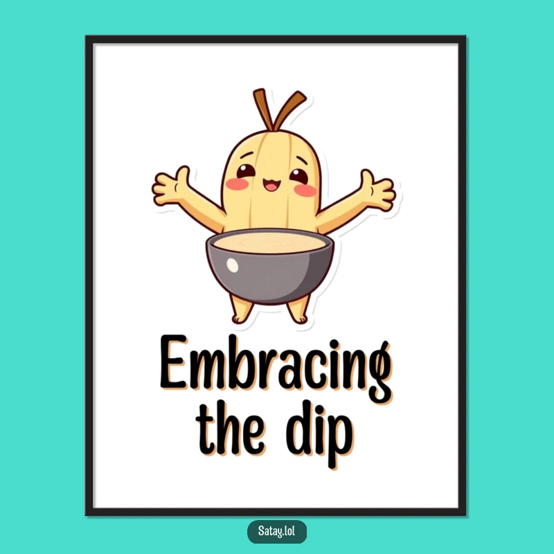 Funny Satay Digital Art Print: Sauce Embrace Character, Humorous Condiment Lover Decor