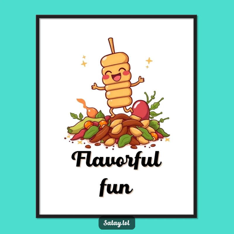 Funny Giggling Satay Digital Art: Instant Download of Culinary Joy