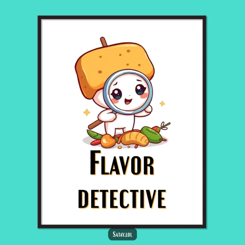 Funny Satay Skewer Detective Digital Art: Hilarious Spice Sleuth Print