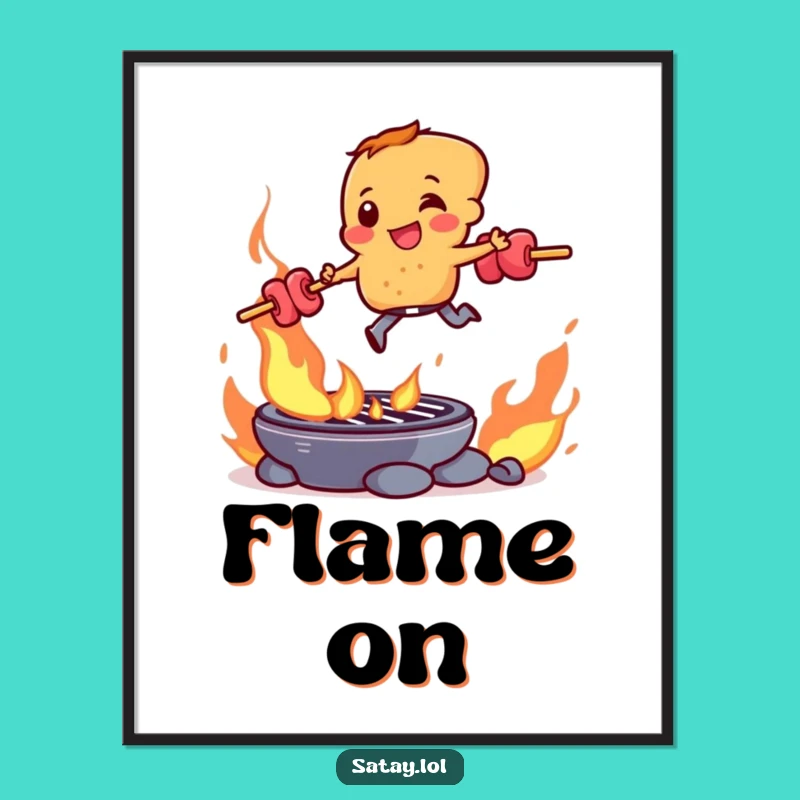 Funny Satay Skewer Grill Leap Digital Art: Hilarious Foodie Decor Print
