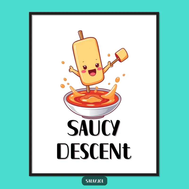 Funny Satay Skewer Sauce Digital Art: Diving Character, Printable Hilarious Funny Gift