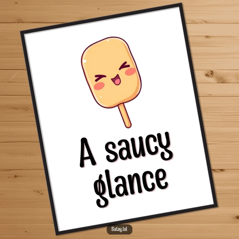 Funny satay skewer giving a playful wink, available as a high-resolution digital art print for instant, cheeky display.
