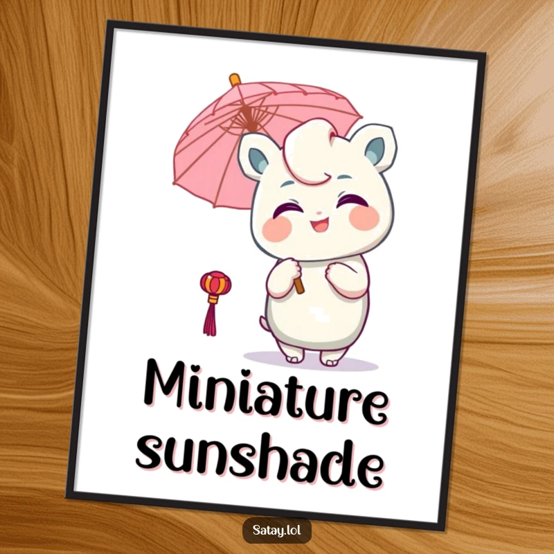 Funny Satay Character Digital Art Print: A delighted satay winks playfully, holding a tiny ornamental umbrella, a humorous and charming instant download.