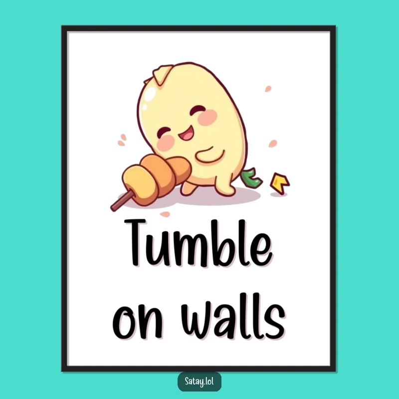 Funny Tripping Satay Skewer Digital Art: Clumsy Skewer Print, Instant Humorous Gag Gift