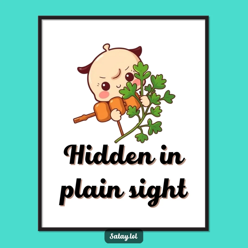 Funny Satay Skewer Parsley Peek Digital Art Print - Shy Skewer Character Gift