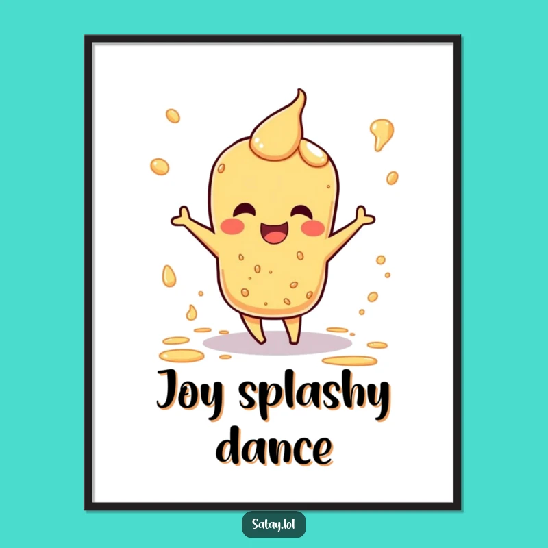 Funny Satay Digital Art Print: Happy Dance Sauce Splatter Character, Humorous Foodie Decor