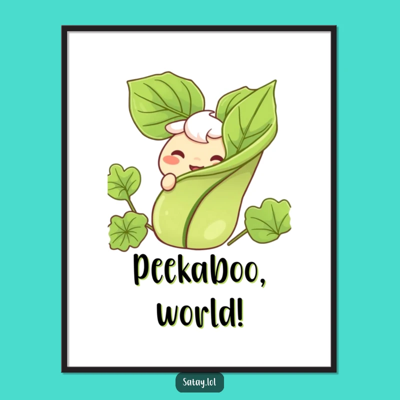 Funny Satay Digital Art Print: Garnish Peek Grin Character, Humorous Foodie Decor