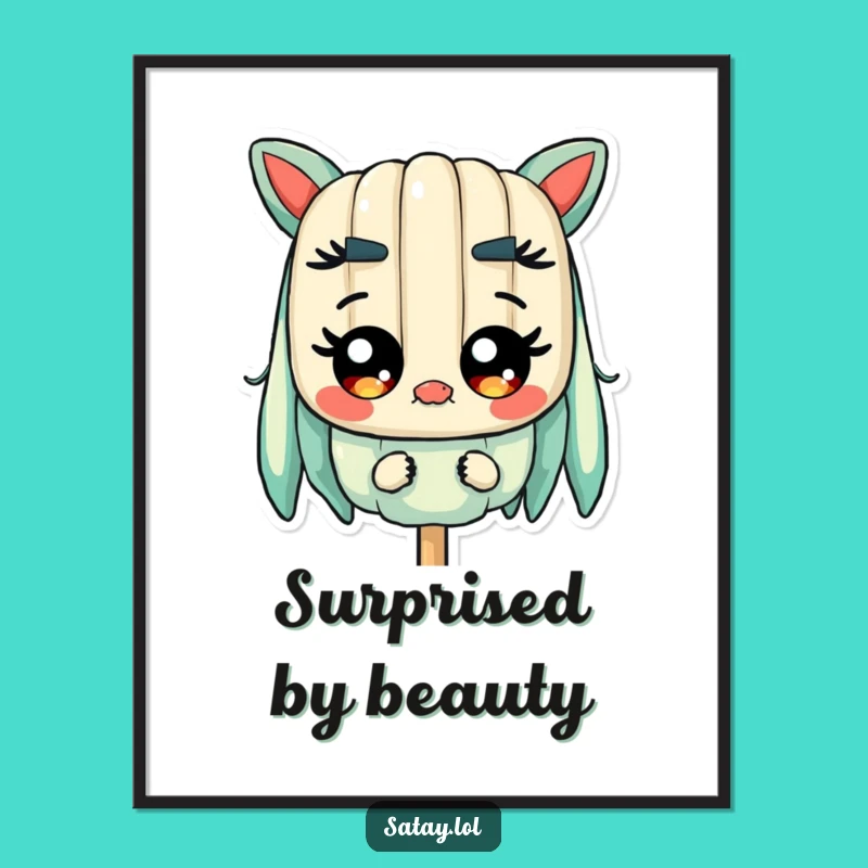 Funny Satay Skewer Surprised Digital Art Print - Wide-Eyed Skewer Character Gift