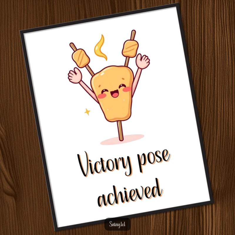 Funny digital art print of a satay skewer with arms triumphantly raised in celebration.