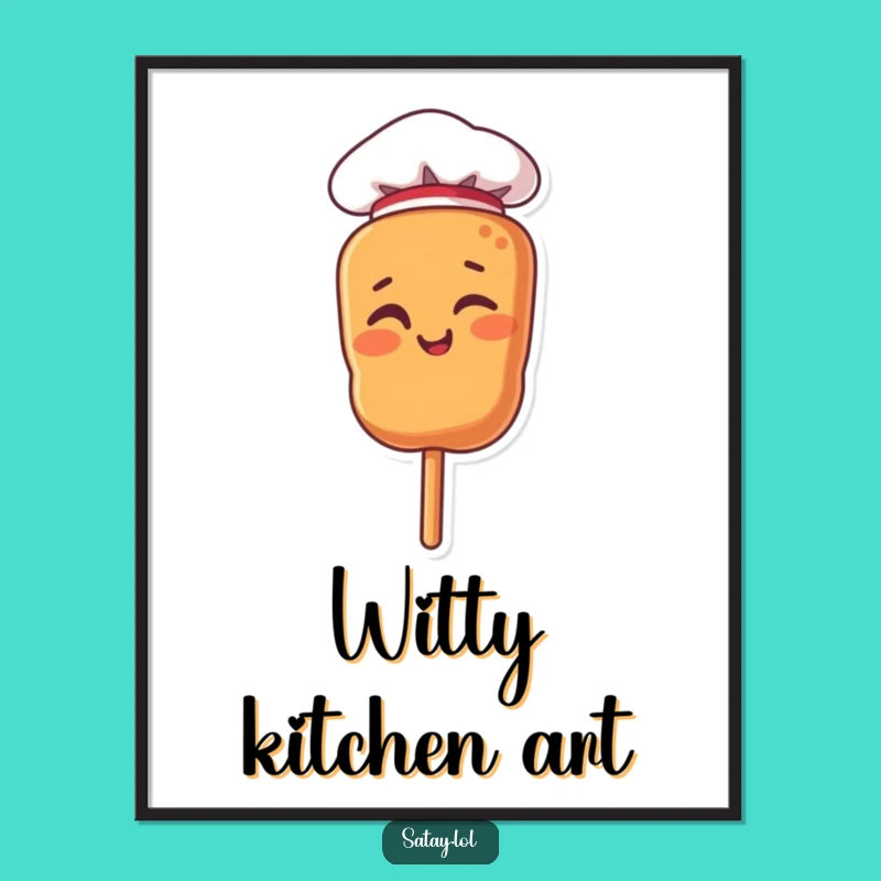 Funny Chef Satay Skewer Digital Art: Winking Skewer Print, Instant Culinary Funny Gift