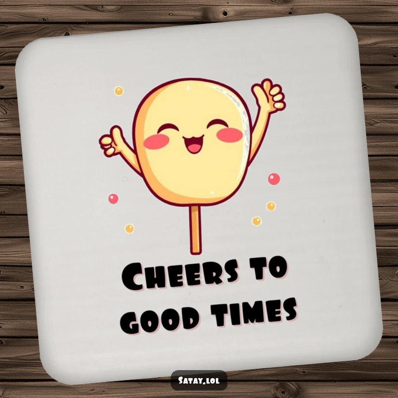 Funny Satay Coaster Set: A happy satay skewer cheers, adding a festive and protective touch to tabletops. Perfect funny gift.