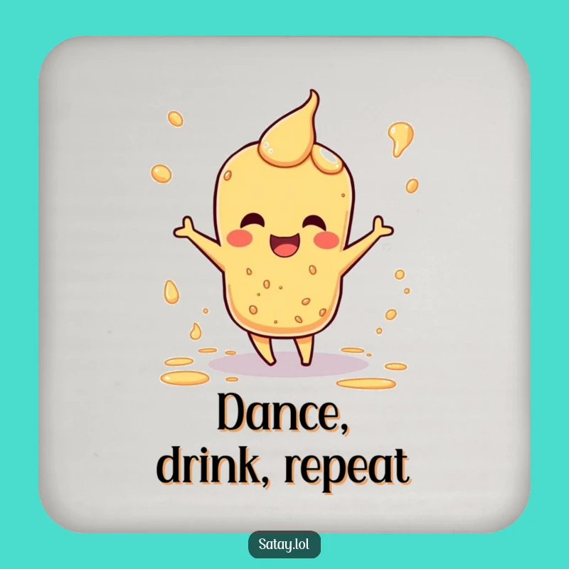 Funny Satay Coaster: Happy Dance Sauce Splatter Drink Decor, Humorous Foodie Gift