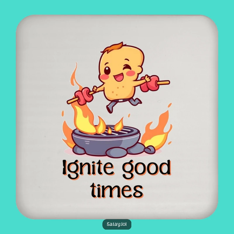 Funny Satay Skewer Flaming Grill Coaster: Protect Surfaces Hilariously