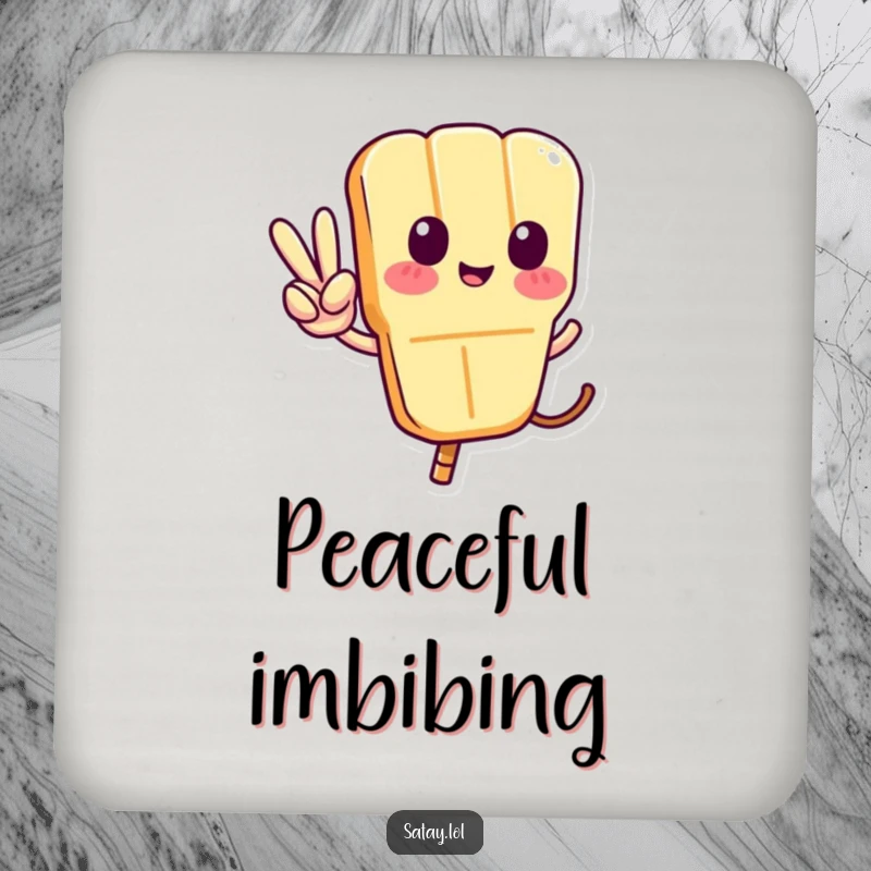 Funny Satay Skewer Coaster featuring a skewer character giving a peace sign with its tail, protecting surfaces with quirky charm.