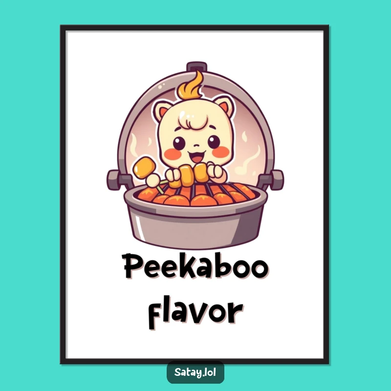 Funny Peeking Satay Skewer Poster - Grill Graphic Wall Art, Culinary Humor Gift