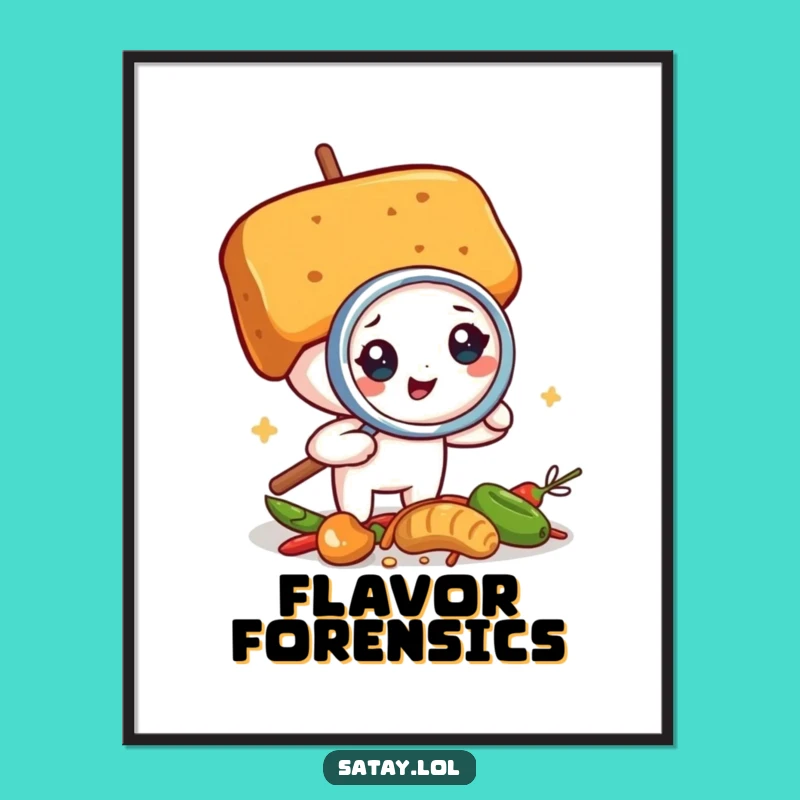 Funny Satay Skewer Detective Poster: Hilarious Spice Investigation Art Print