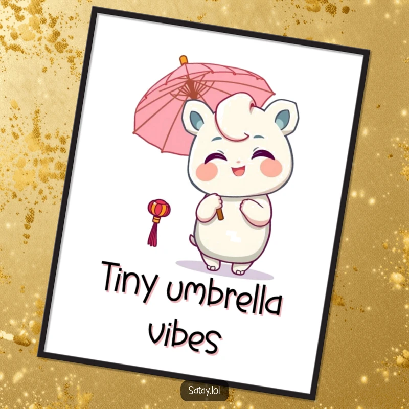Funny Satay Character Poster: A delighted satay winks while holding a tiny ornamental umbrella, creating a humorous and charming wall decoration.