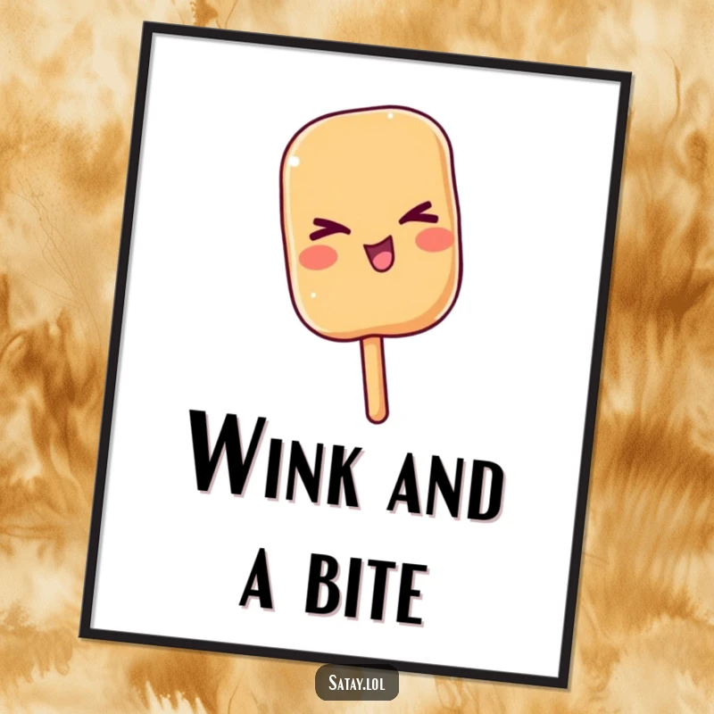 Funny satay skewer with a playful wink, featured as whimsical wall art, adding a touch of lighthearted fun to any space.