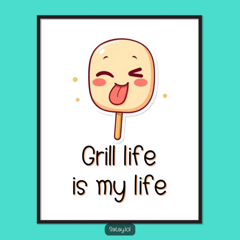 Funny Winking Satay Skewer Poster - Humorous Charred Food Art Print