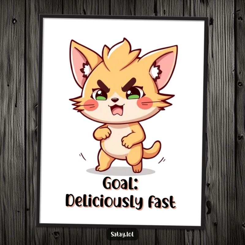 Funny Satay Art Print: A determined satay skewer is illustrated making a speedy dash, bringing humorous motivation to your decor. Funny gift.