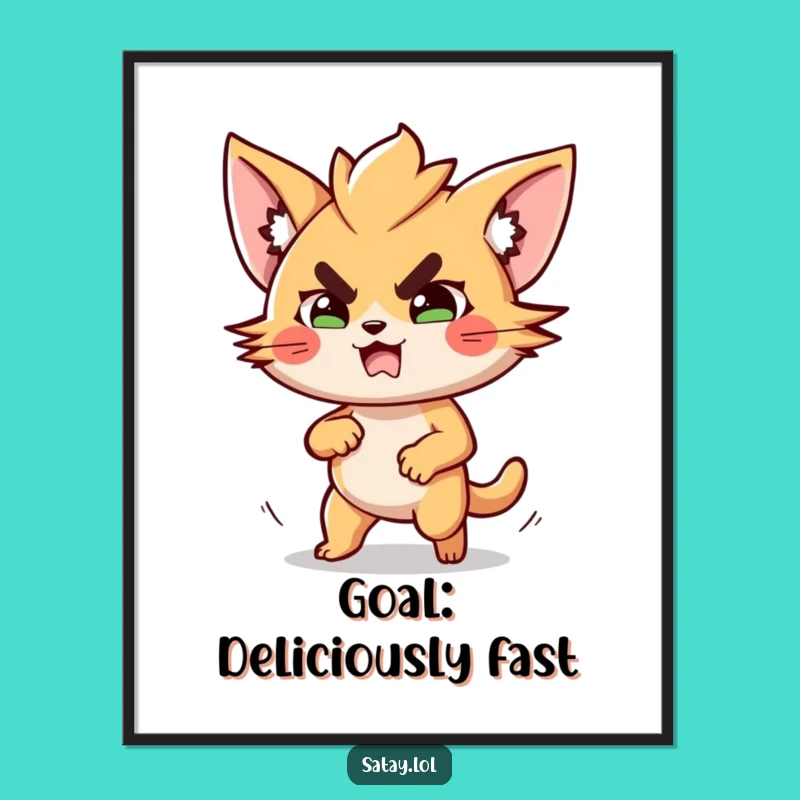Funny Satay Art Print - Determined Foodie Dash, Wall Decor Gift