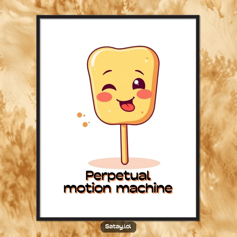 Funny satay skewer poster art, depicting a silly face and tongue sticking out while spinning, ideal for humorous home decor.