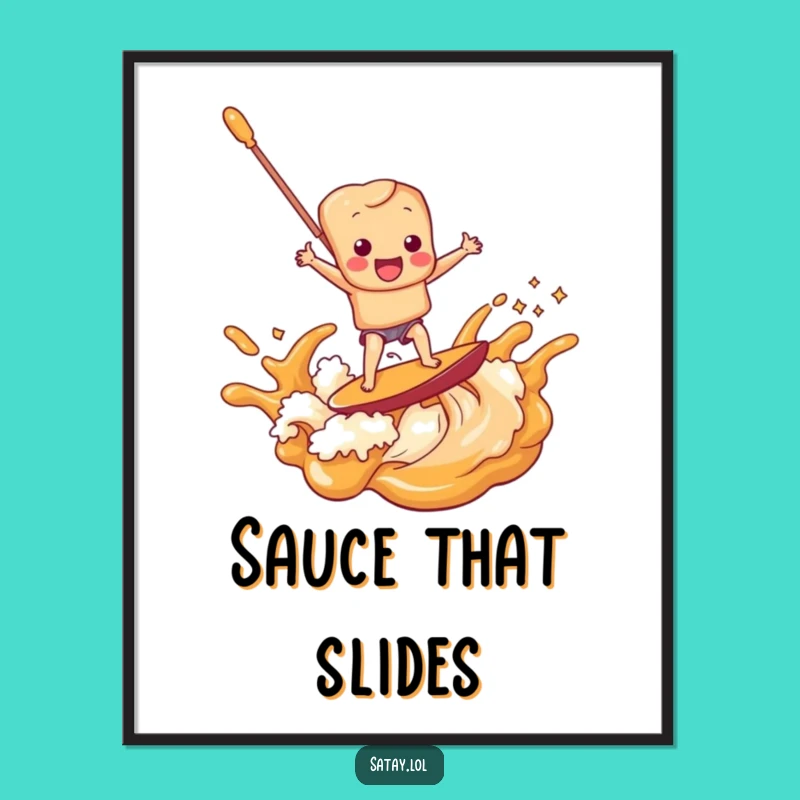 Funny Satay Skewer Peanut Sauce Surf Poster: Hilarious Art for Foodies