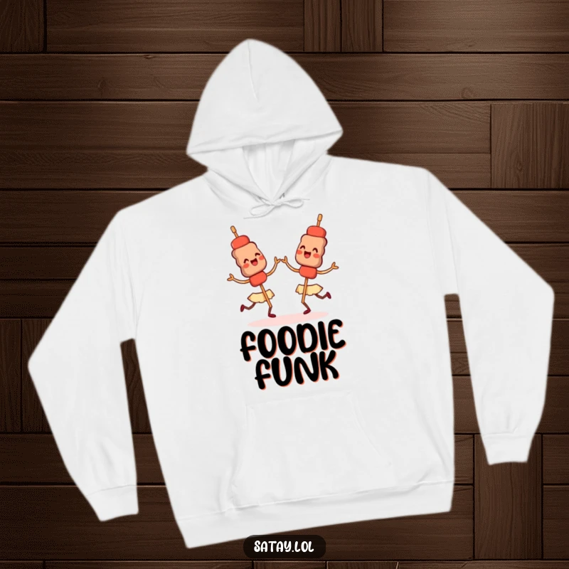 Funny hoodie featuring happy satay skewers dancing in sync, perfect for cozy, energetic moments.