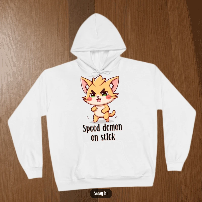 Funny Satay Jogging Hoodie: A humorous satay skewer depicted in a determined jog, radiating energy and fun. Ideal funny gift.