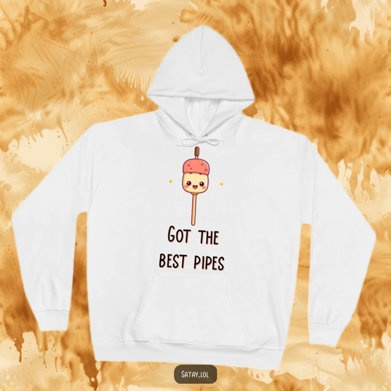 Funny hoodie featuring a satay skewer using its own stick as a microphone, ready to deliver a hilarious performance.